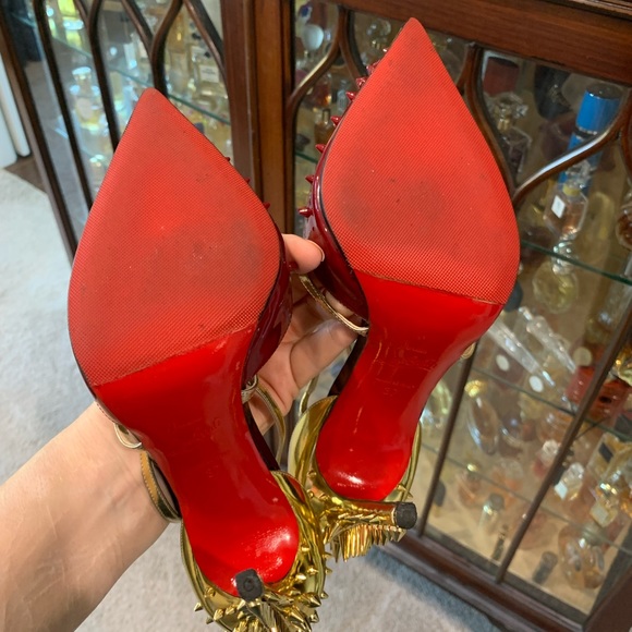 Louboutin Goldocross 100 Metallic Gold Carmin Spike Pumps 37 - Picture 5 of 8